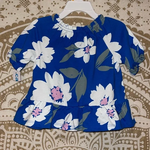 NWT “CARTER’S” GIRLS CUTE BLUE & WHITE FLORAL TOP, RUFFLE AT BOTTOM…SIZE 3T - Picture 3 of 3